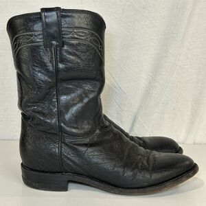 Vintage Justin USA Made Smooth Black Ostrich Leather Roper Western Boots 9.5D